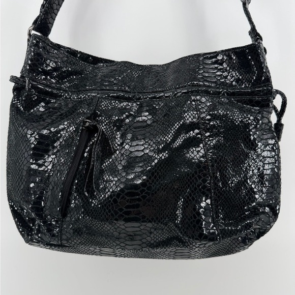 Perlina New York Black Faux Snakeskin Embossed Hobo Shoulder Bag Y2K - Picture 5 of 10